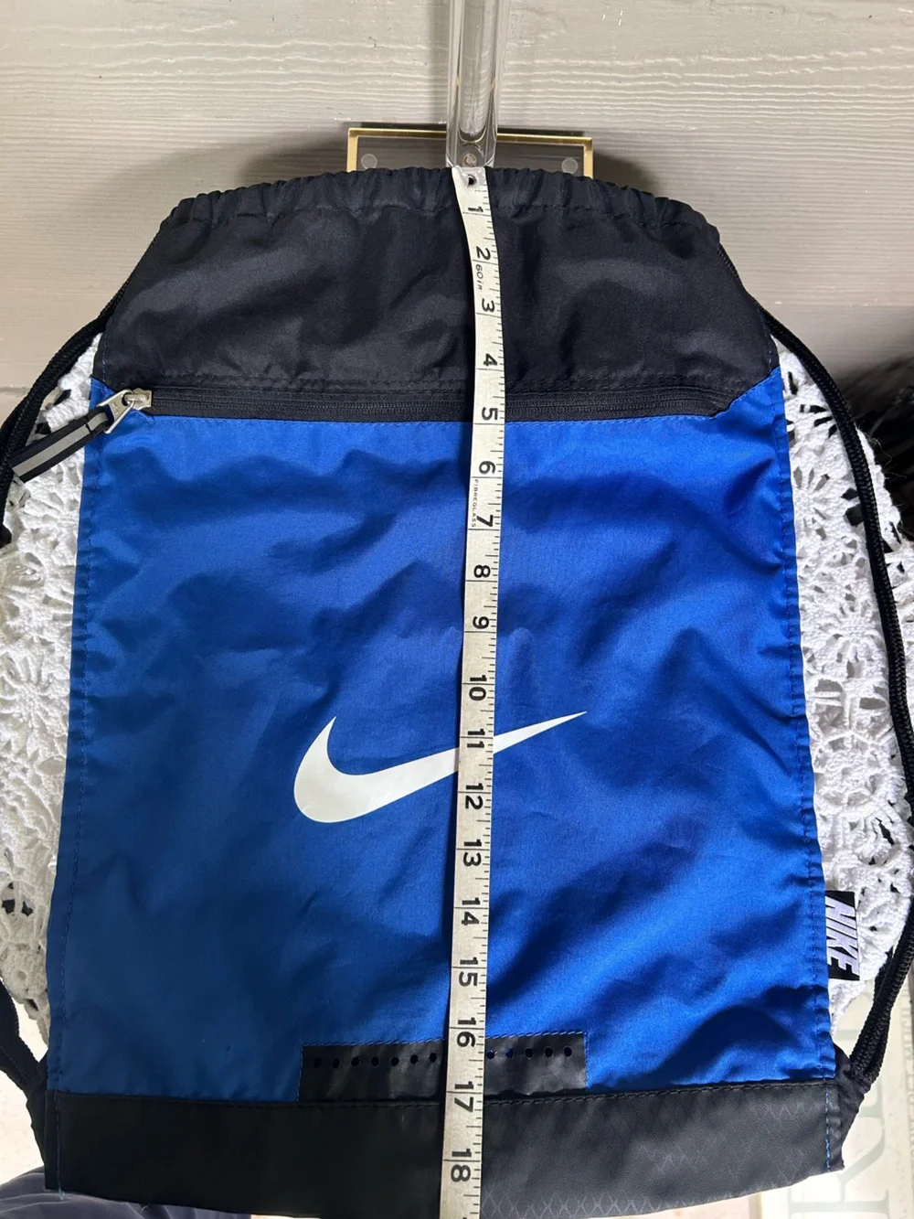 Nike Royal Blue and Black Drawstring Backpack with White Swoosh
